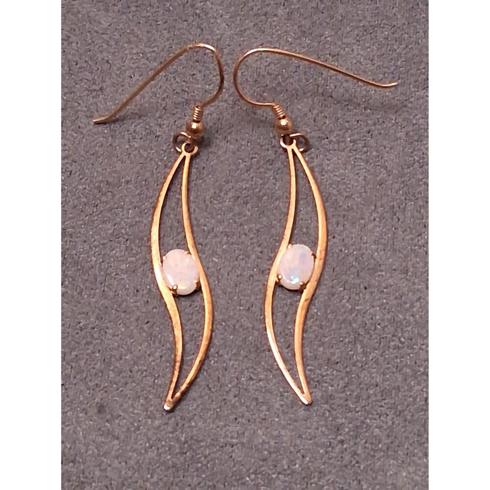 Sterling Opal Glass Earrings Opalite Gold on Silver